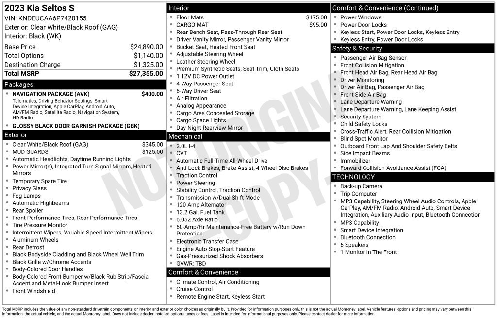 Used 2023 Clear White Kia S image 2
