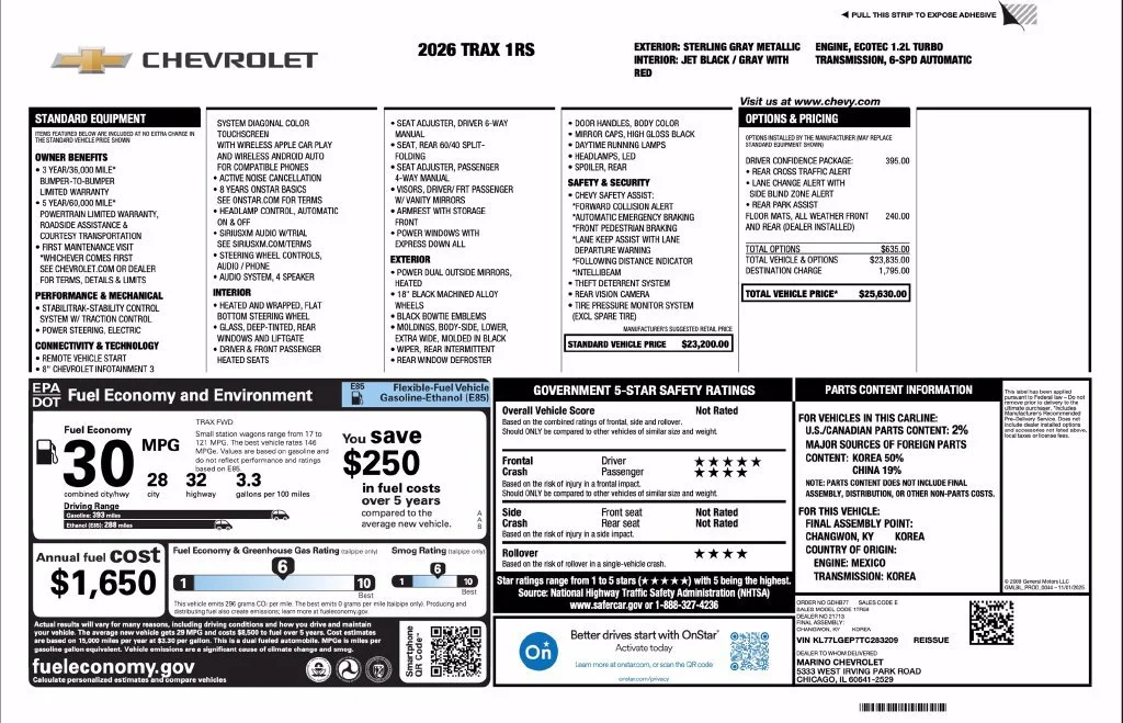 New 2026 Sterling Gray Metallic Chevrolet 1RS image 2