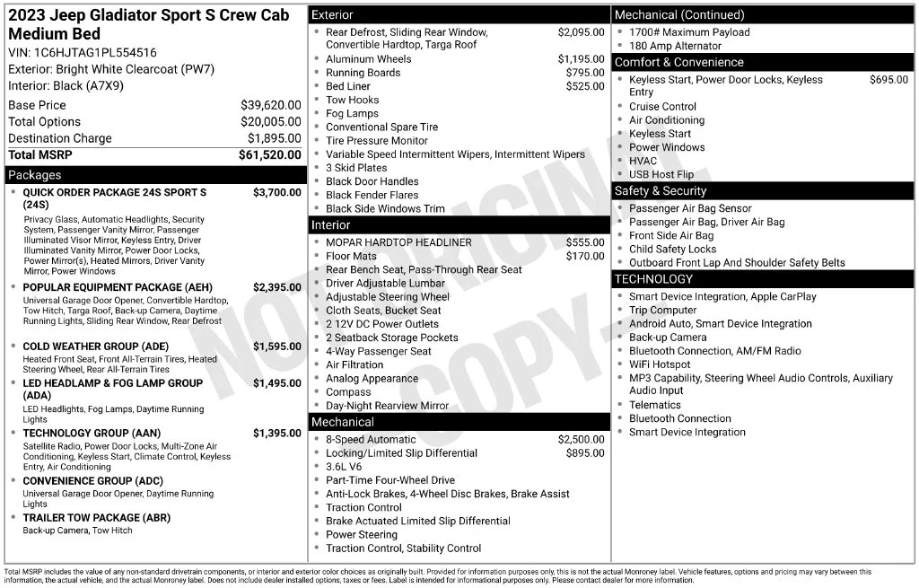 Used 2023 Jeep Gladiator Sport S with VIN 1C6HJTAG1PL554516 for sale in Elk River, Minnesota