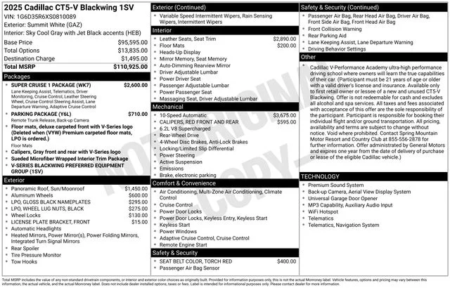 Used 2025 White Cadillac V-Series image 1