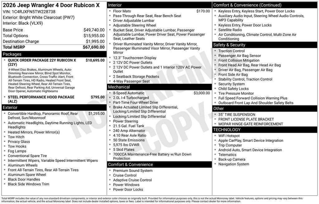New 2026 Bright White Clear-Coat Exterior Paint Jeep Rubicon X image 3