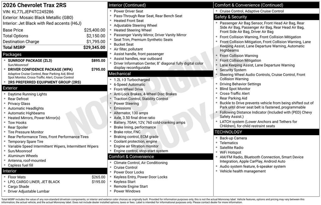 New 2026 Mosaic Black Metallic Chevrolet 2RS image 4