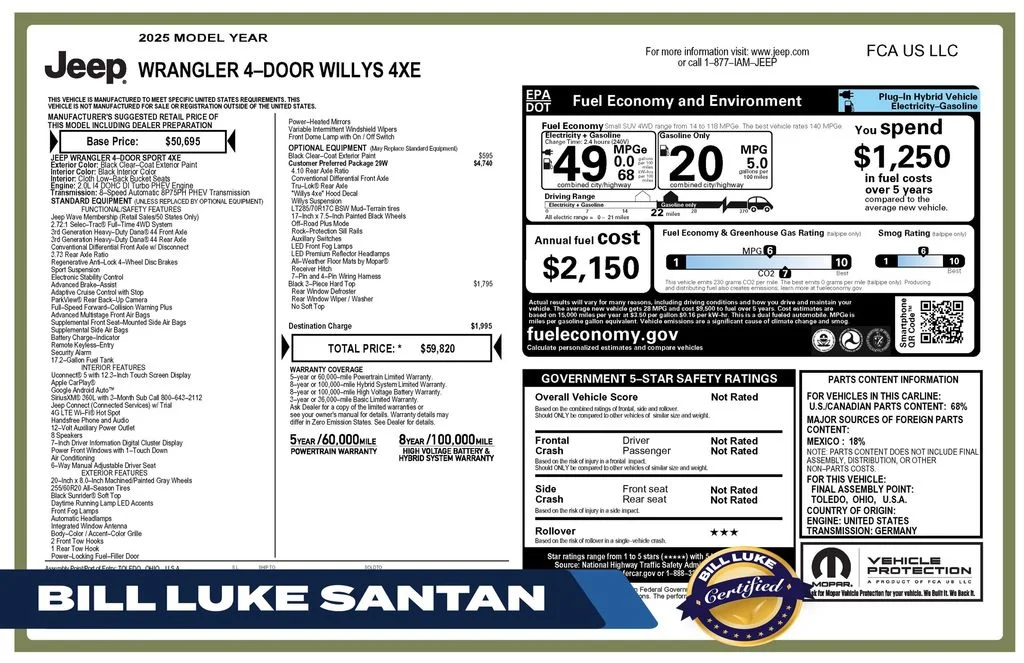 Certified Used 2025 Black Jeep Willys 4xe image 1