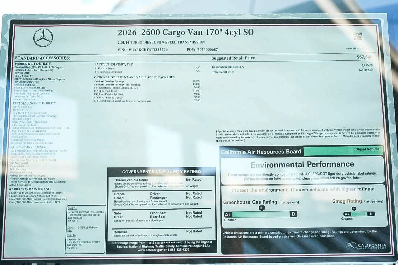 New 2026 Arctic White Mercedes-Benz Cargo 170WB High Roof RWD 2.0L I4 Diesel Turbo SO image 25