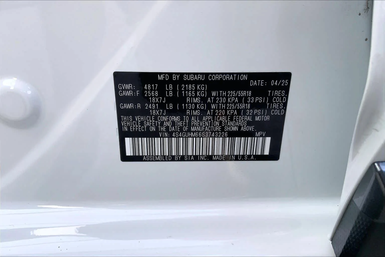 Used 2025 W3P/Crystal Whi Subaru Limited image 31