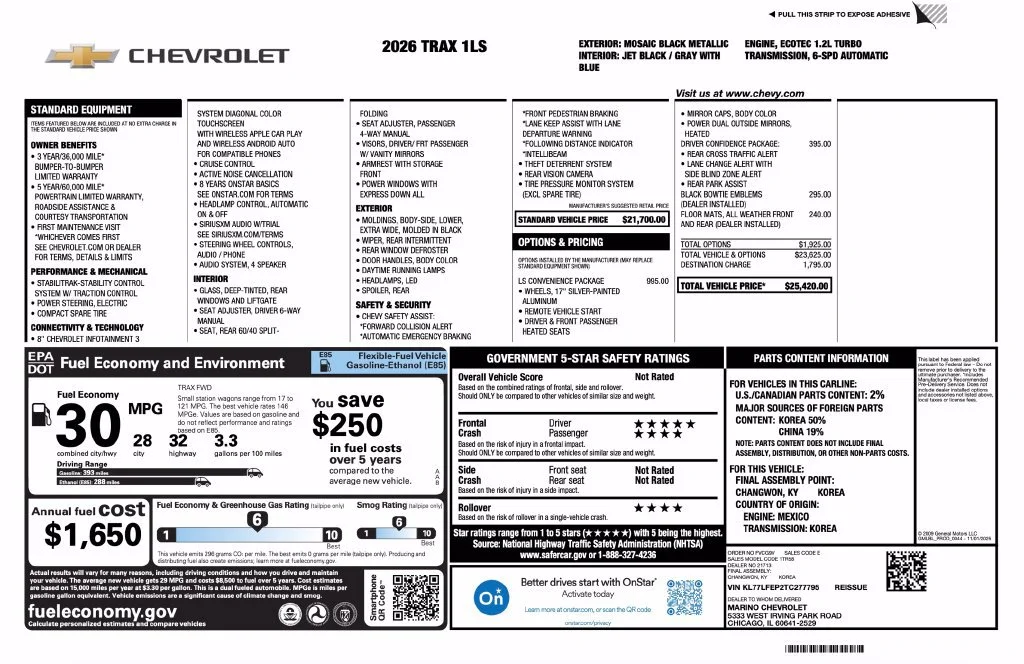 New 2026 Mosaic Black Metallic Chevrolet LS image 2