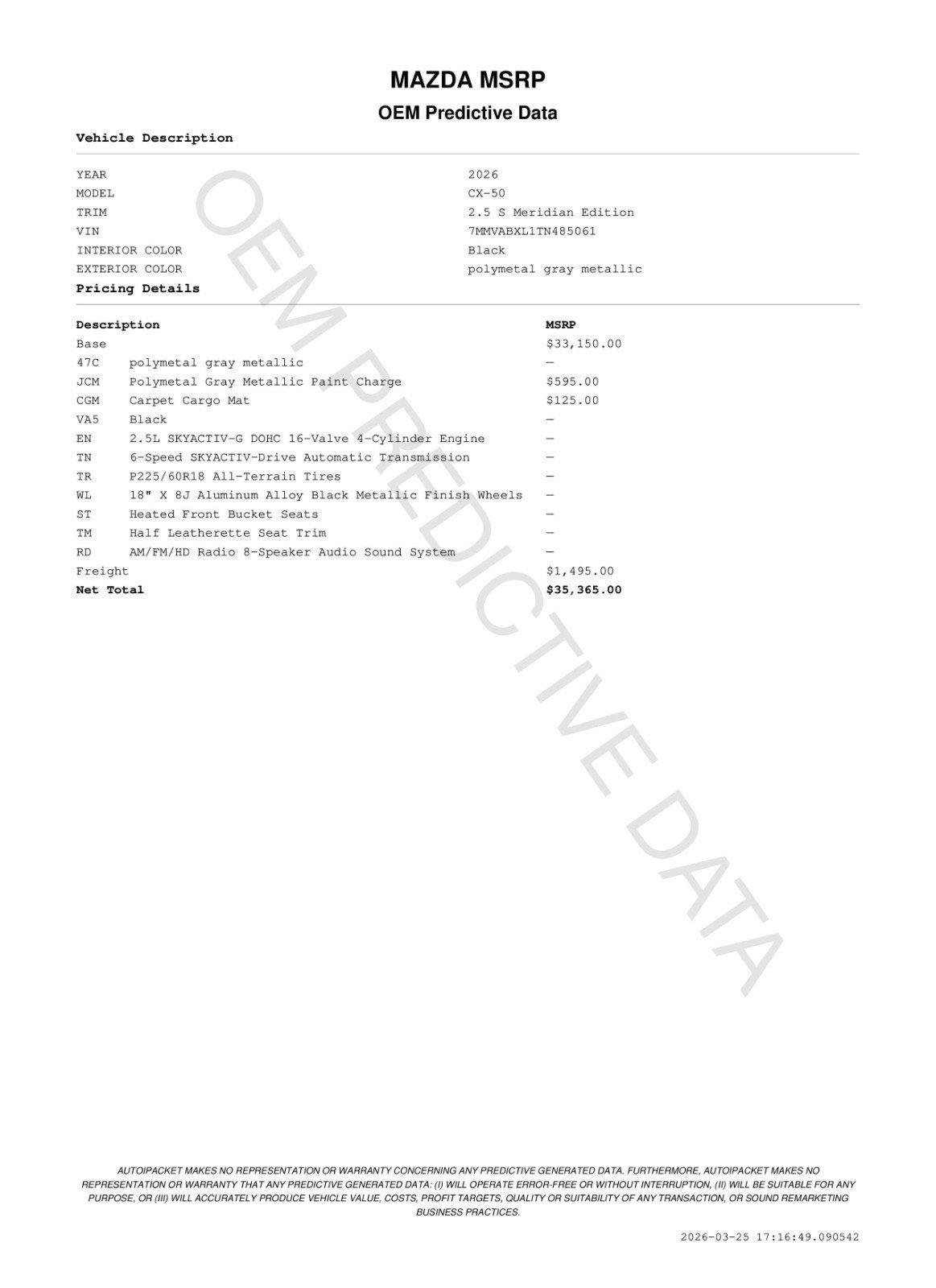 New 2026 Polymetal Gray Metallic Mazda 2.5 S Meridian Edition image 11