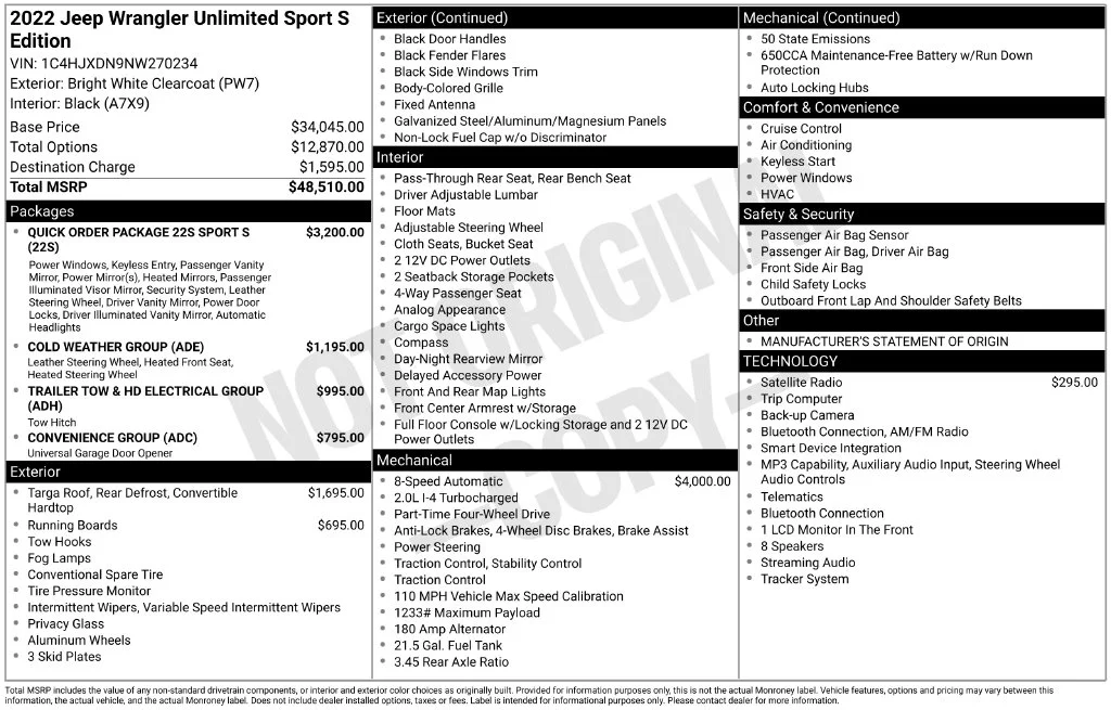 Used 2022 White Jeep Unlimited Sport S image 3