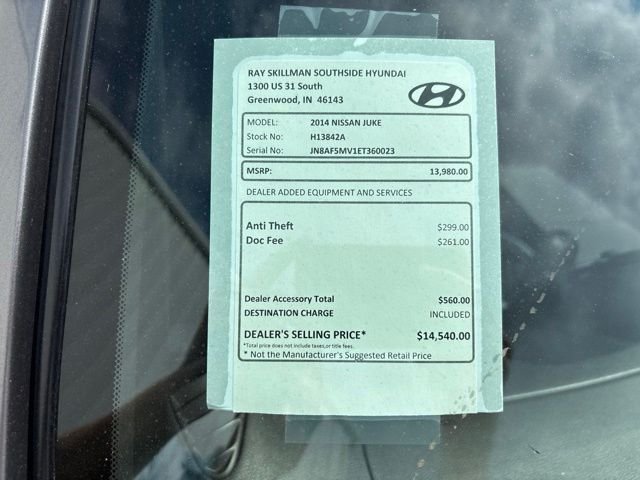 Used 2014 Nissan JUKE SV with VIN JN8AF5MV1ET360023 for sale in Greenwood, IN