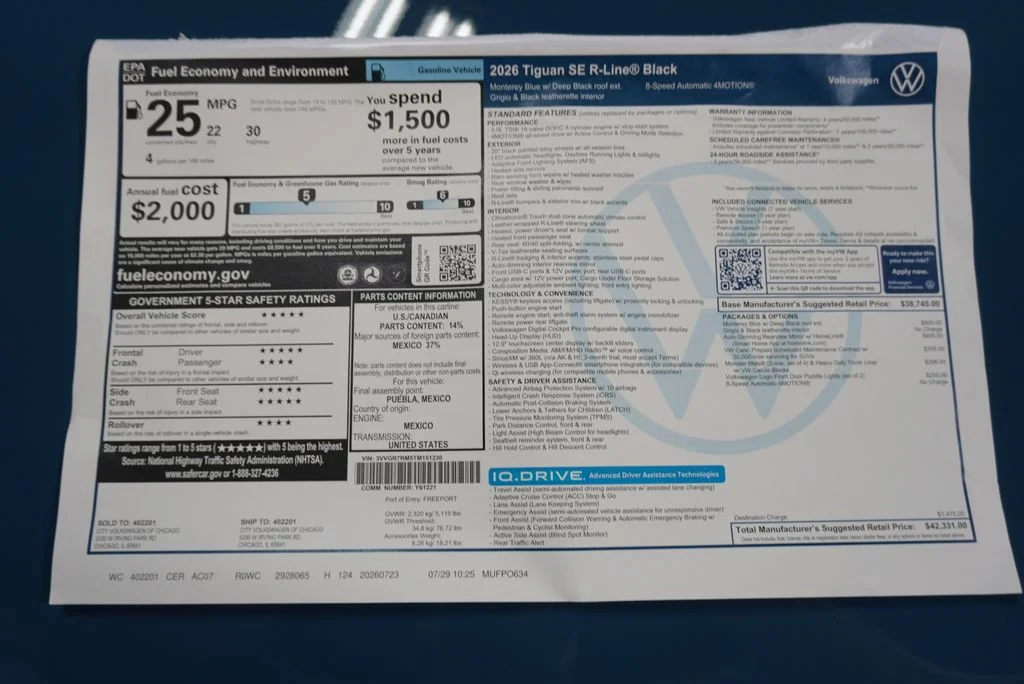 New 2026 Blue Volkswagen 2.0T SE R-Line Black image 34