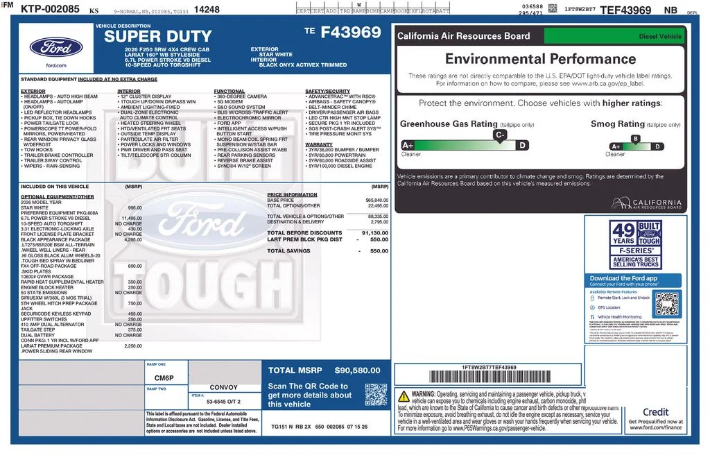 New 2026 Star White Metallic Tri-Coat Ford F-250® Lariat® image 40