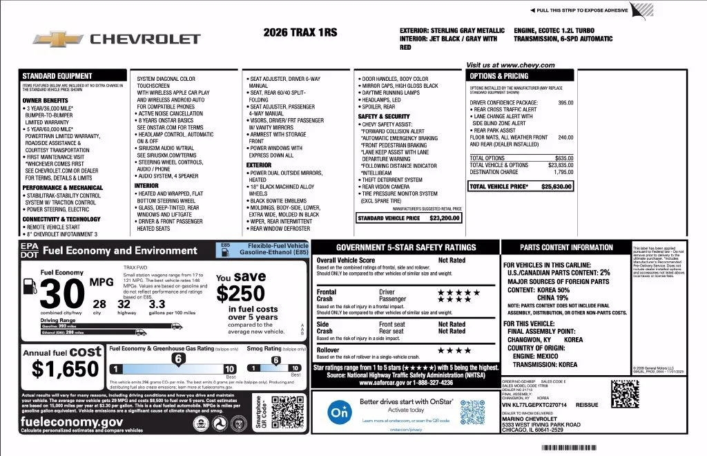 New 2026 Sterling Gray Metallic Chevrolet 1RS image 2