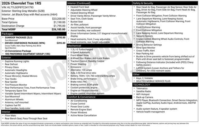 New 2026 Sterling Gray Metallic Chevrolet 1RS image 33