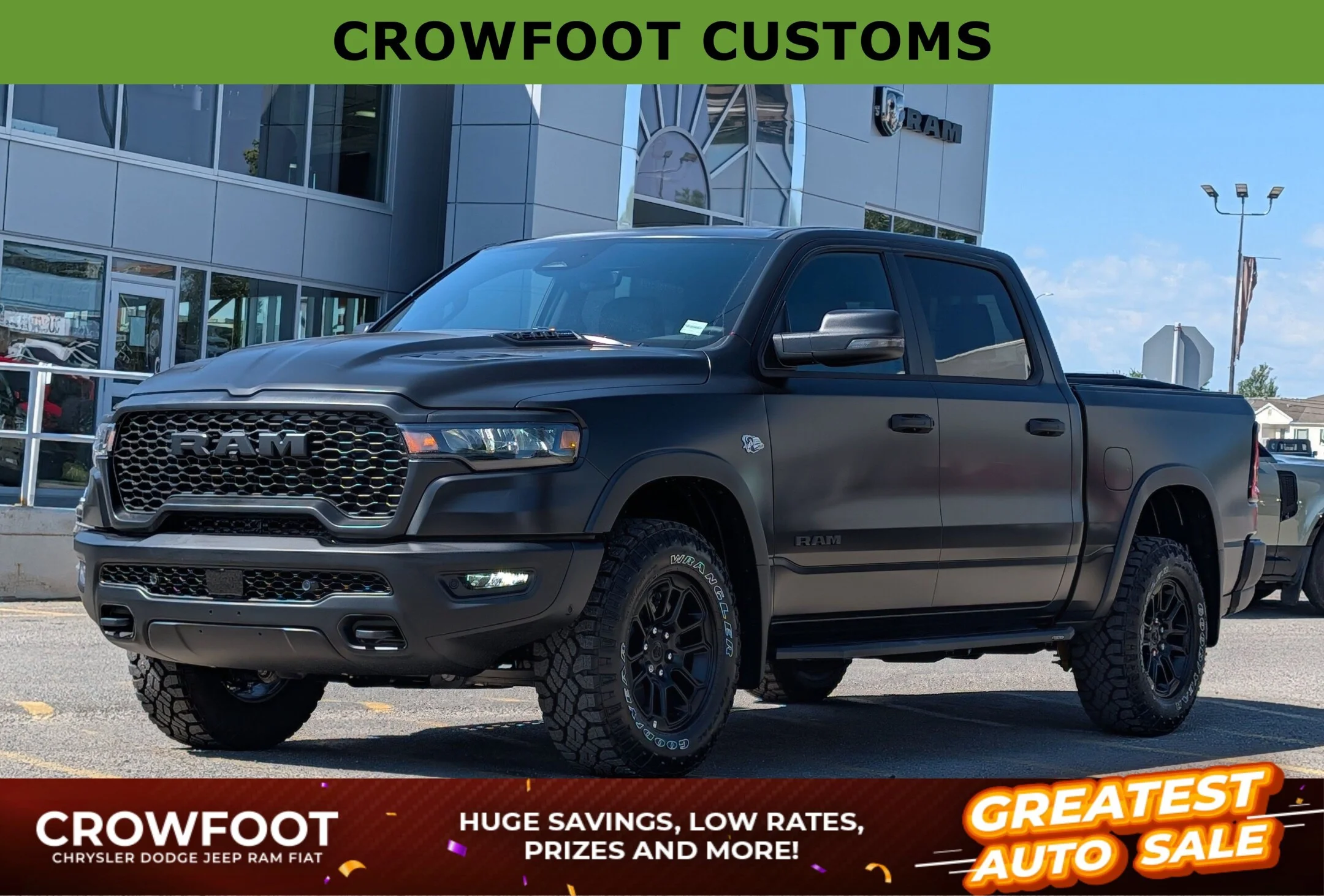 New 2026 Black RAM Rebel - - Satin Black Wrap - Window Tint - Running Boards - Tonneau Cover & More! image 1