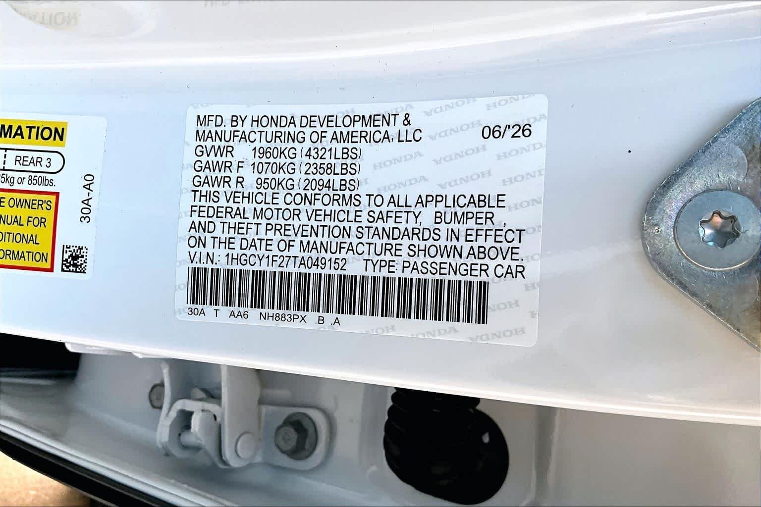 New 2026 Platinum White Pearl Honda LX image 19