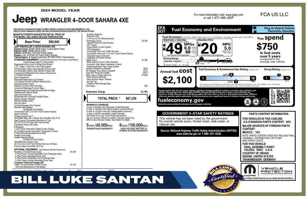 Certified Used 2024 White Jeep Sahara 4xe image 1
