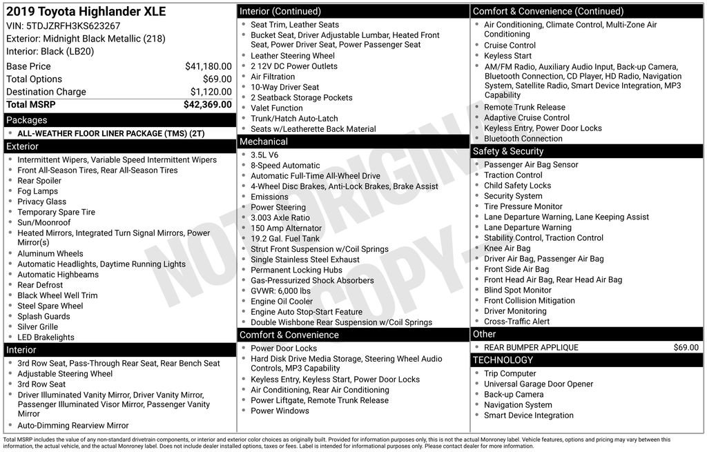Used 2019 Black Toyota XLE image 7