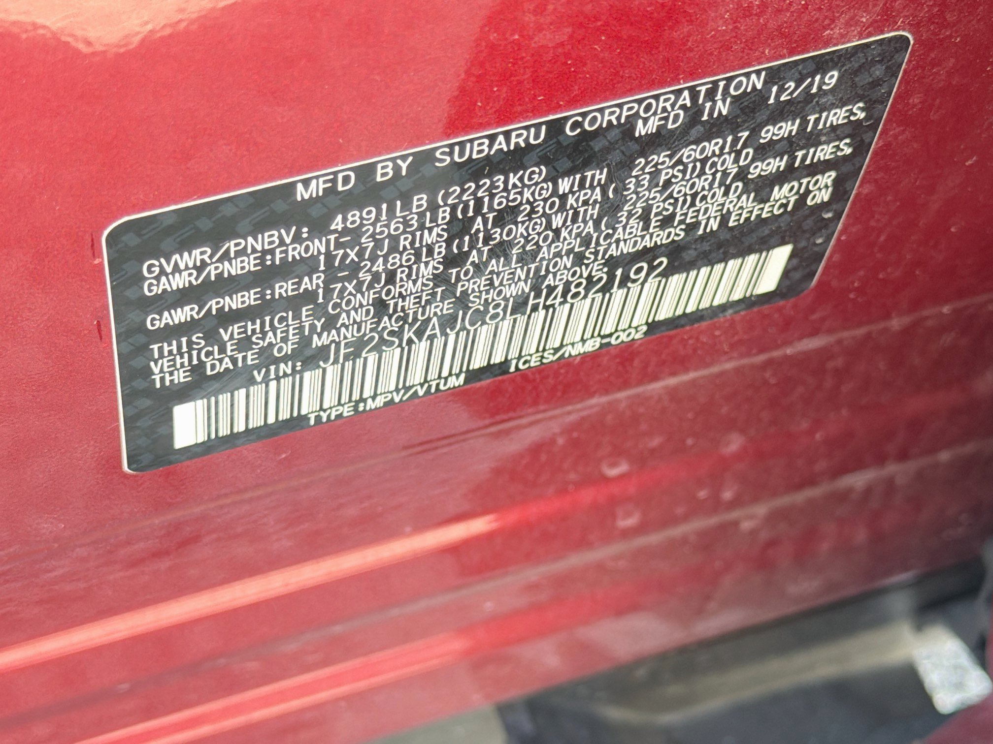 Used 2020 Crimson Red Pearl Subaru Premium image 41