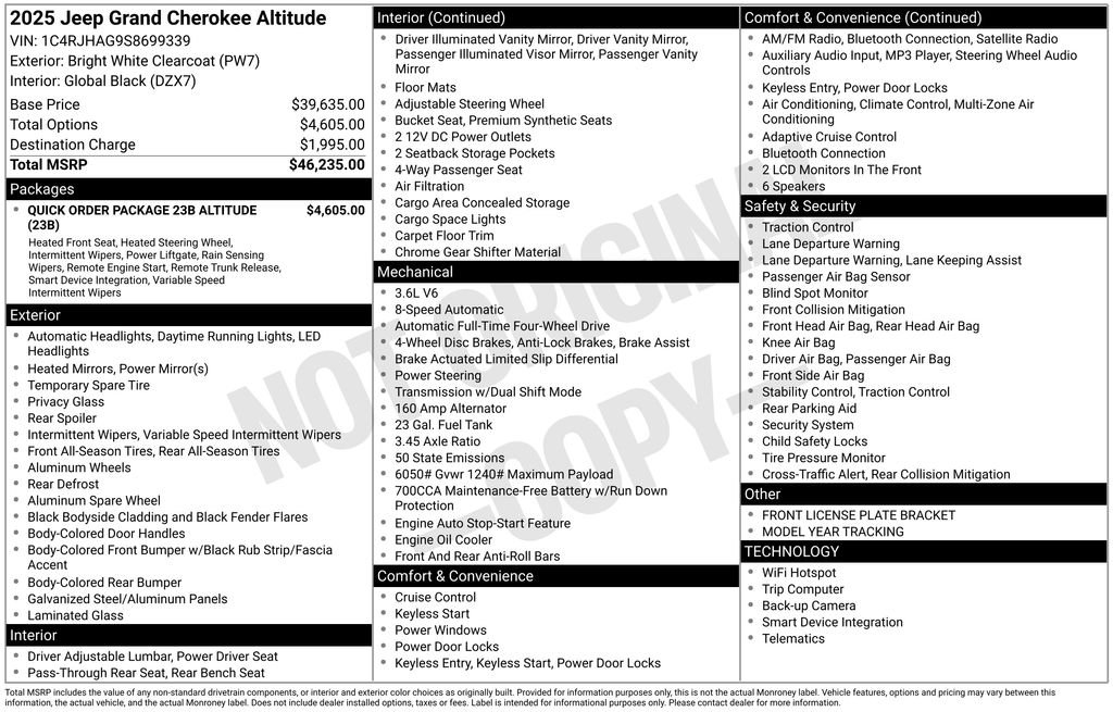 Used 2025 Jeep Grand Cherokee Altitude with VIN 1C4RJHAG9S8699339 for sale in Elk River, Minnesota