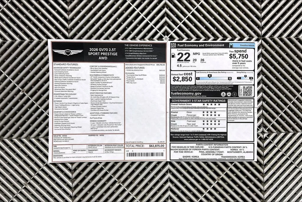 New 2026 Blue Genesis 2.5T Sport Prestige image 11