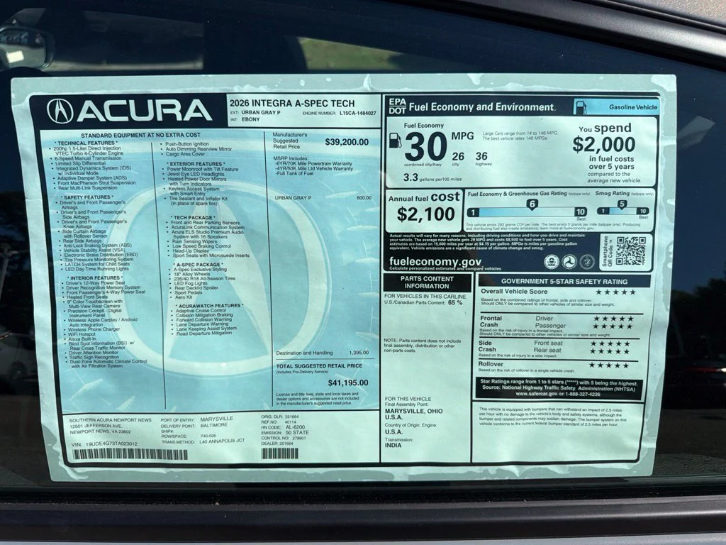 New 2026 Urban Gray Pearl Acura A-Spec Tech Package image 29