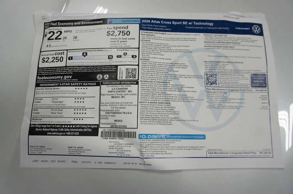 New 2026 Opal White Volkswagen 2.0T SE w/Technology image 36