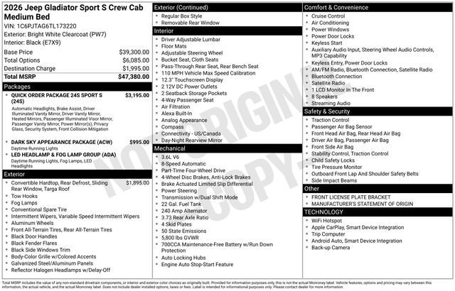 New 2026 Bright White Clear-Coat Exterior Paint Jeep Sport S image 31