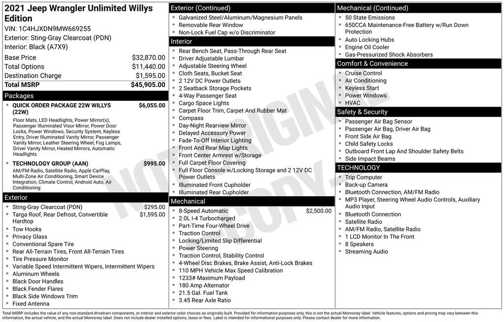 Used 2021 Sting Gray Clearcoat Jeep Unlimited Willys image 5