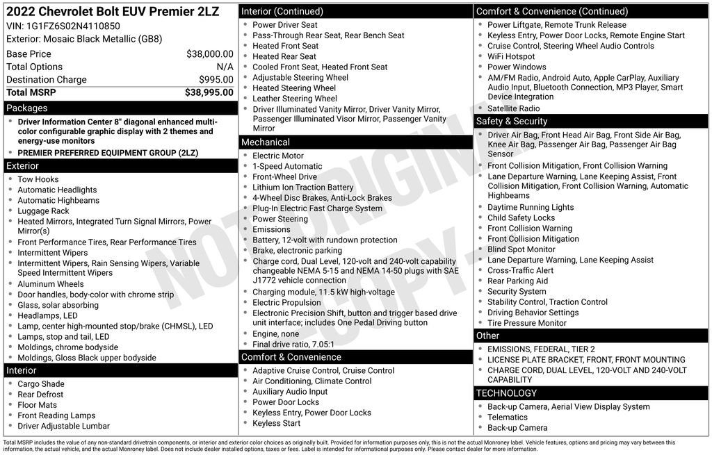 Used 2022 Chevrolet Bolt EUV Premier with VIN 1G1FZ6S02N4110850 for sale in Highland Park, IL