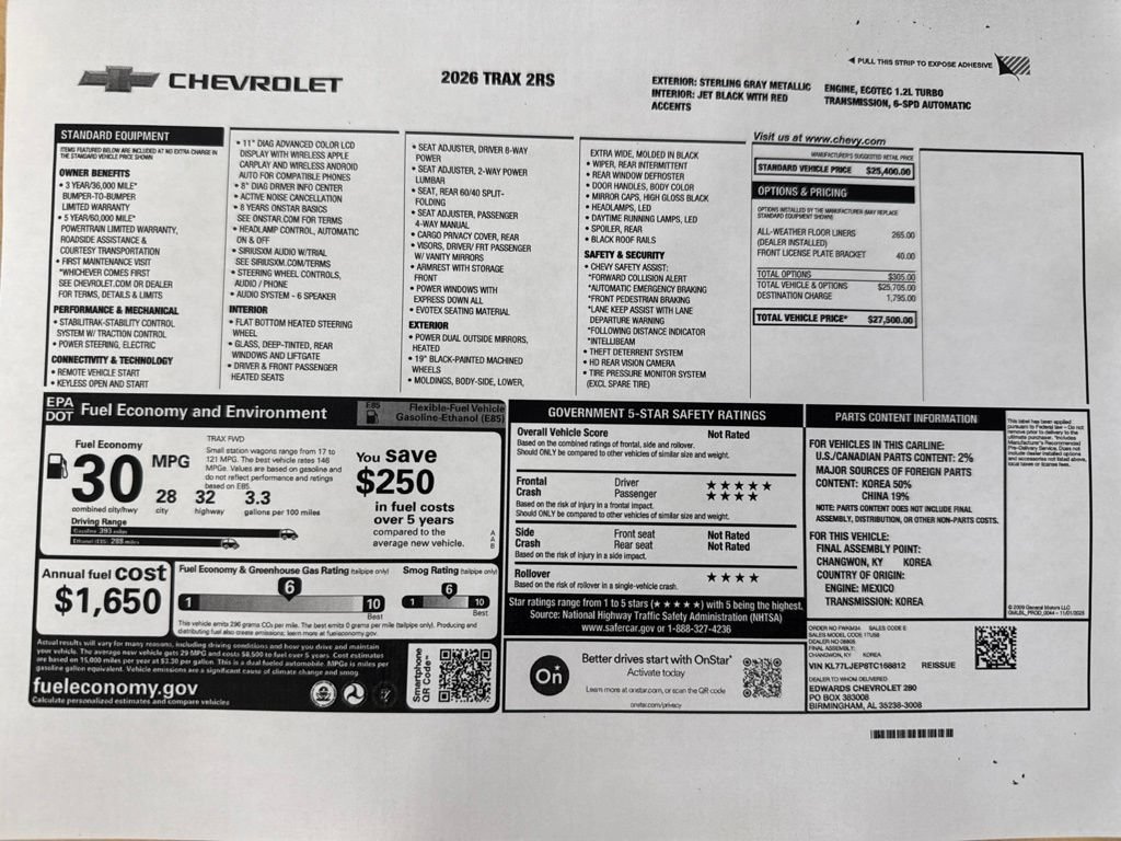 New 2026 Sterling Gray Metallic Chevrolet 2RS image 29