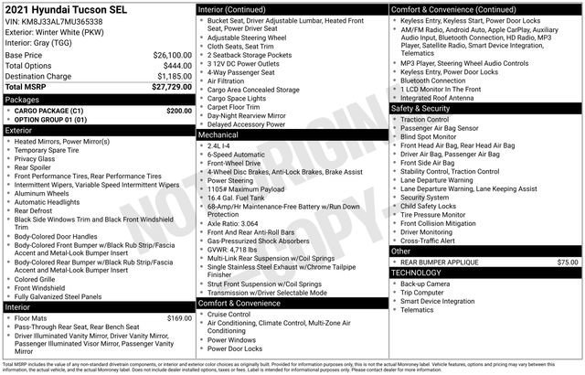 Used 2021 Hyundai Tucson SEL with VIN KM8J33AL7MU365338 for sale in Grove City, OH