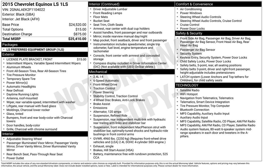 Used 2015 Black Chevrolet LS image 2
