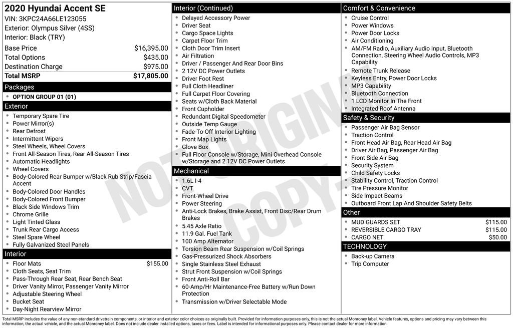 Used 2020 Silver Hyundai SE image 1