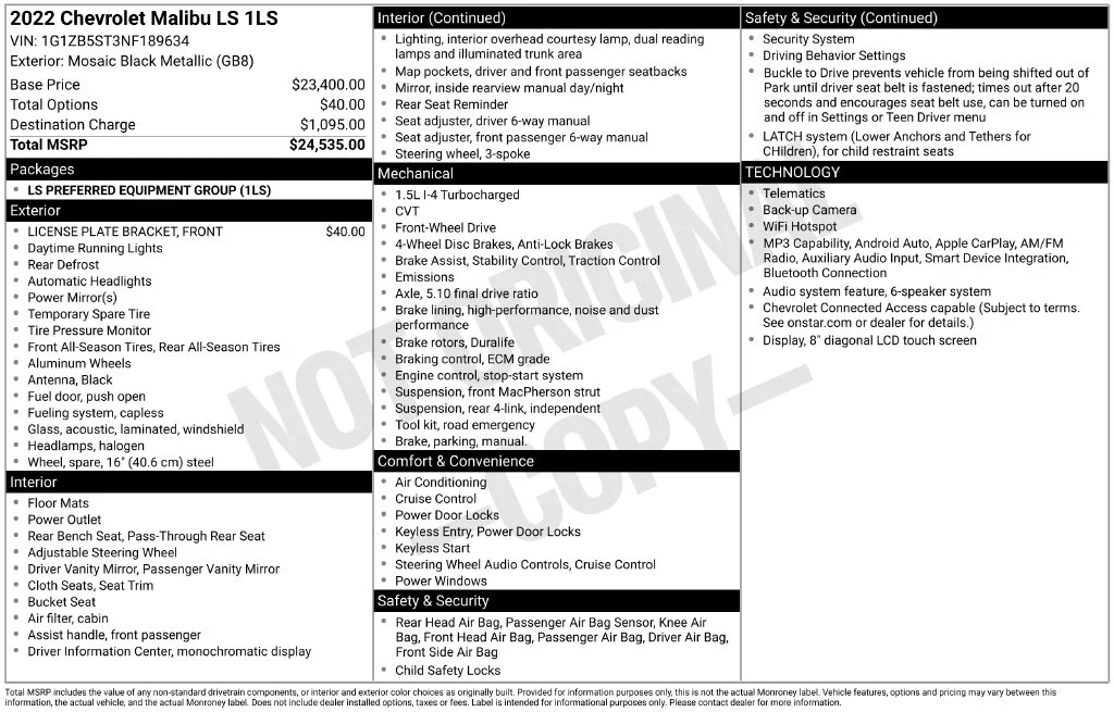 Used 2022 Black Chevrolet LS image 8