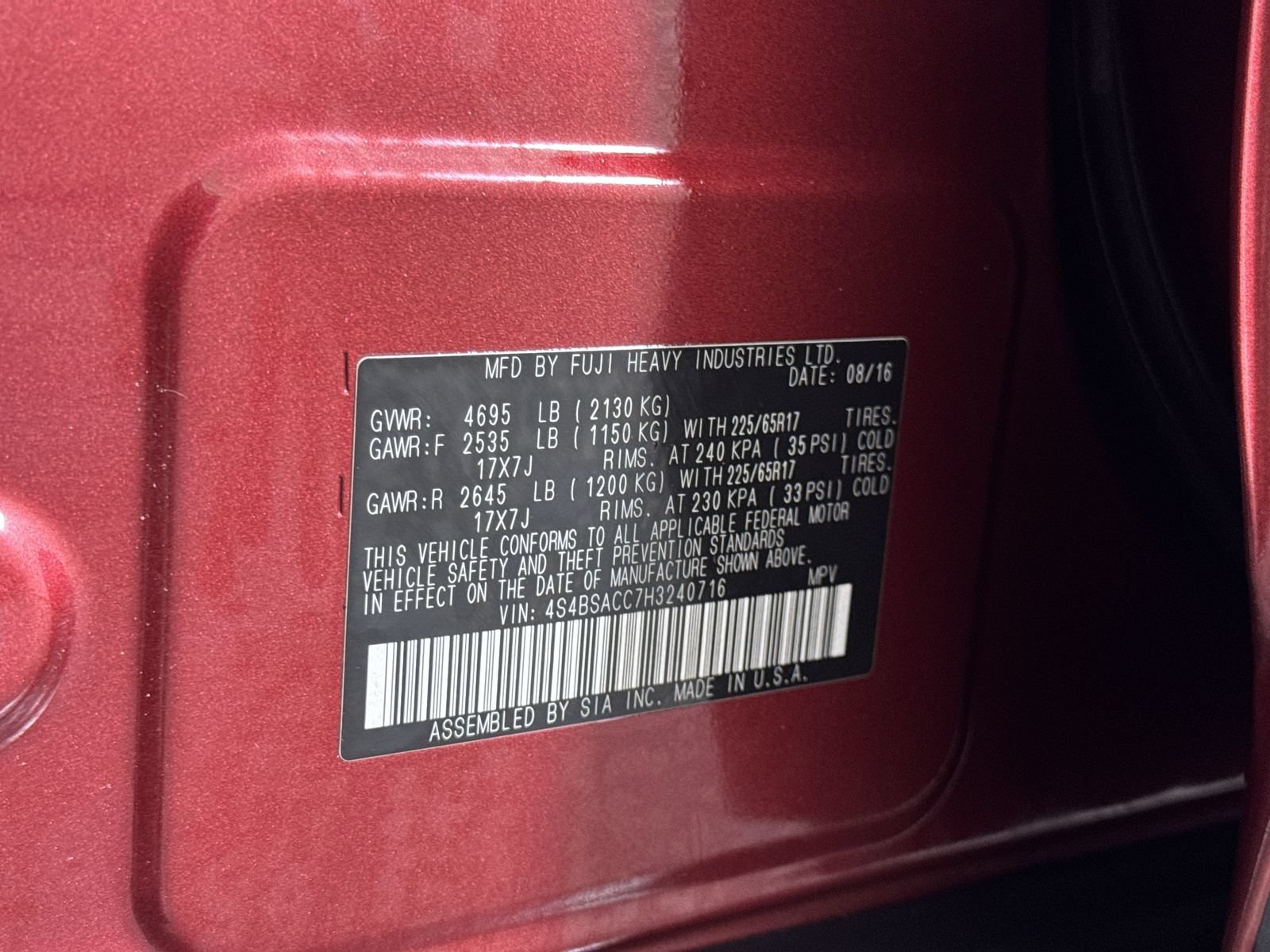 Used 2017 Venetian Red Pearl Subaru Premium image 12