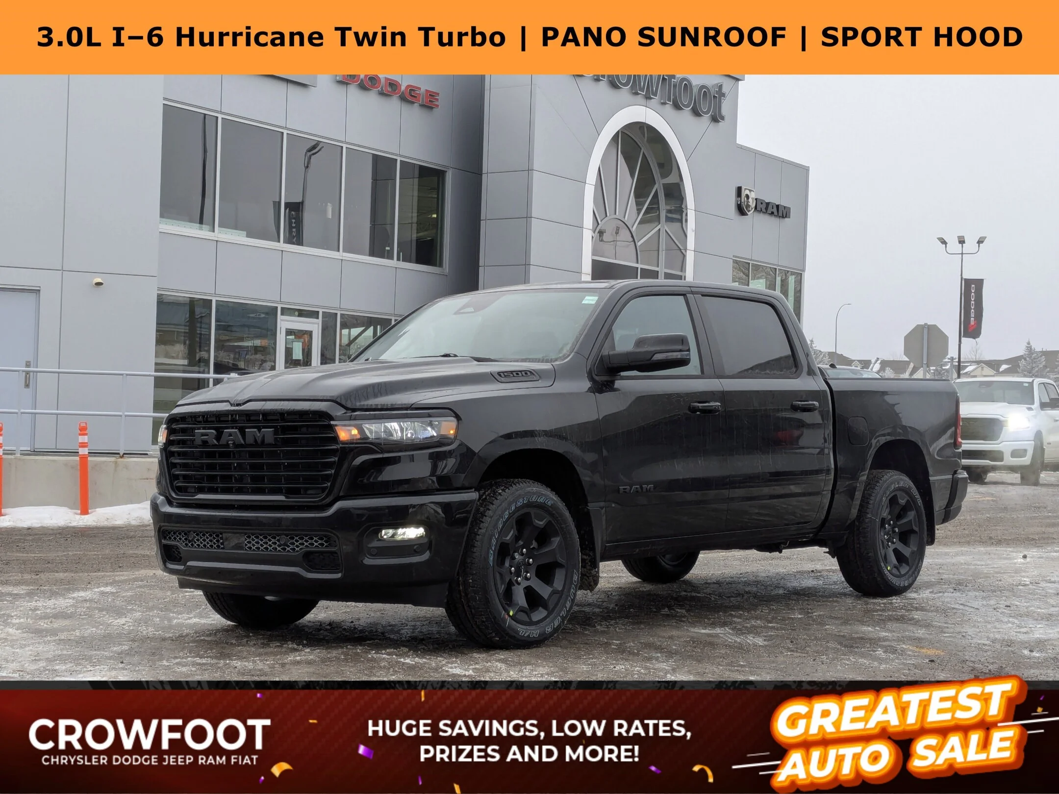 New 2026 Black RAM Sport - - Pano Sunroof - Sport Perf Hood - Anti-Spin Rear Axle - Trailer Brake Control & More! image 1