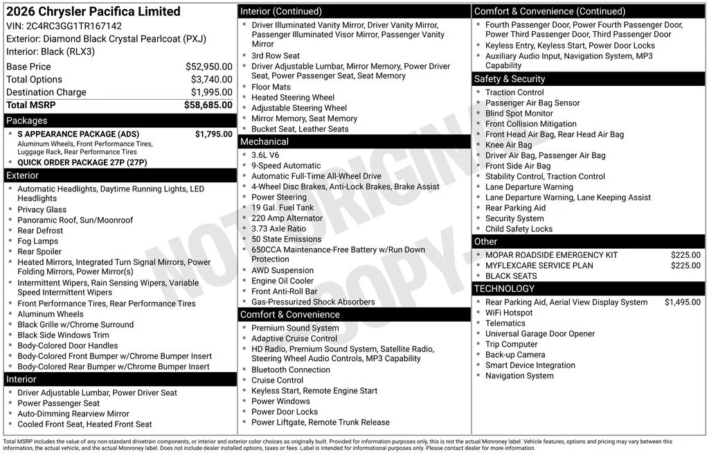 New 2026 Diamond Black Crystal Pearl-Coat Exterior Paint Chrysler Limited image 6