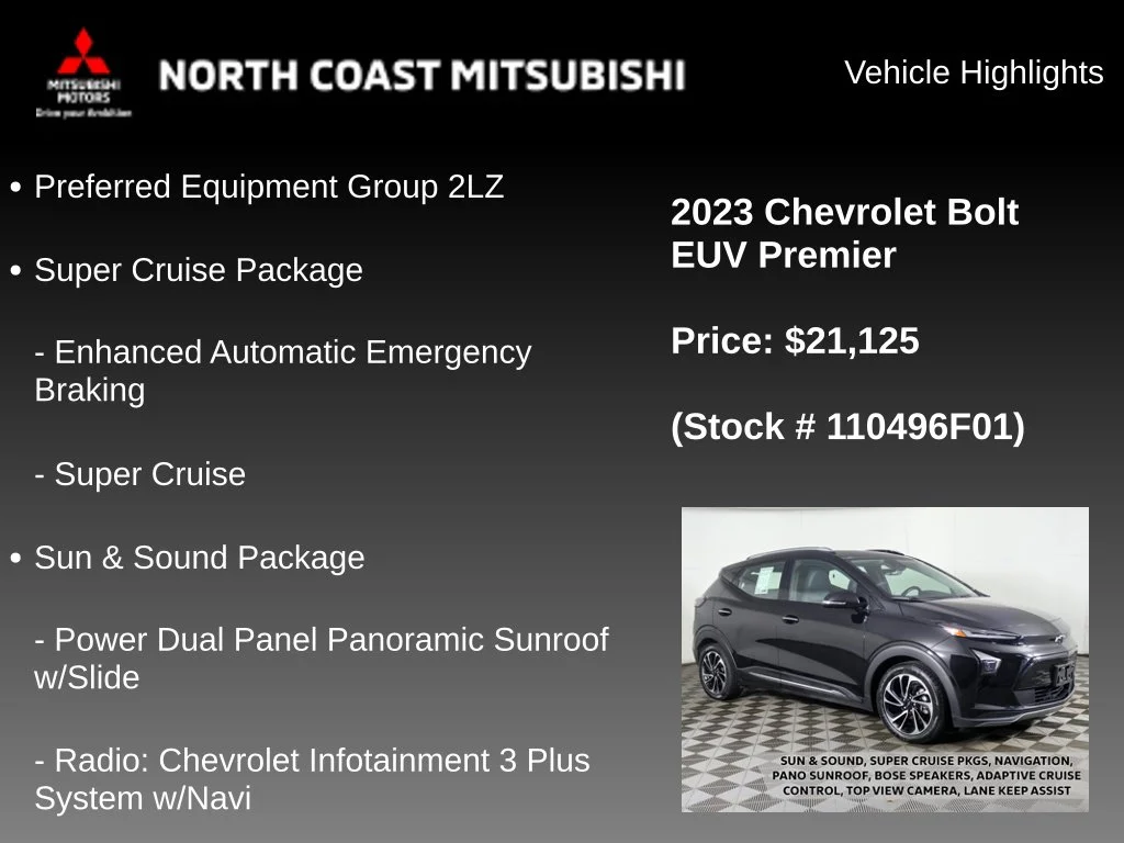 Used 2023 Chevrolet Bolt EUV Premier with VIN 1G1FZ6S06P4110496 for sale in Bedford, OH