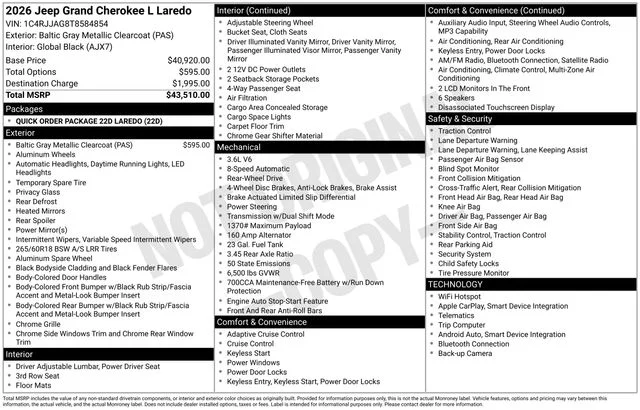 New 2026 Baltic Gray Metallic Clear-Coat Exterior Paint Jeep Laredo image 13