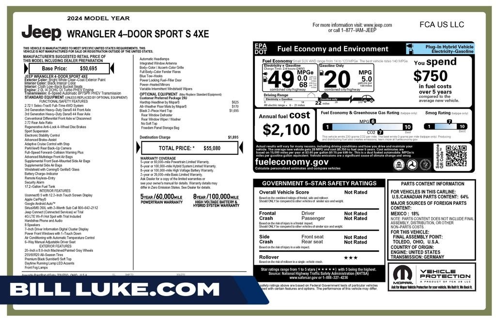 Used 2024 White Jeep Sport S 4xe image 1