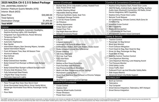 Used 2025 Platinum Mazda 2.5 S Select Package image 37