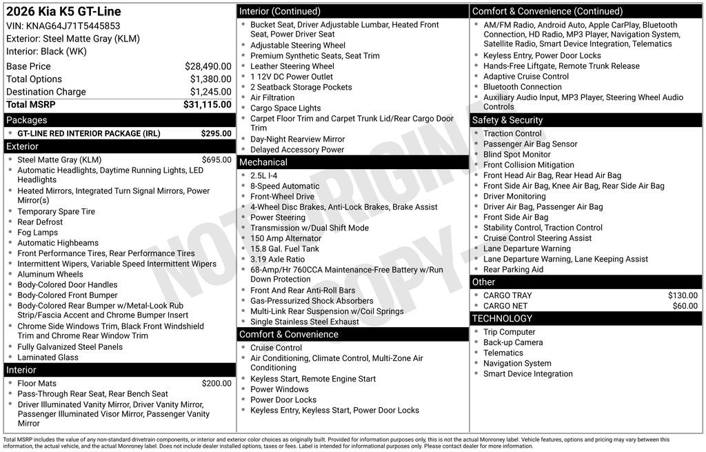 New 2026 Steel Matte Gray Kia GT-Line FWD image 4