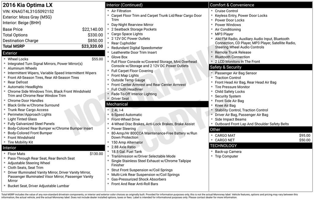 Used 2016 Kia Optima LX with VIN KNAGT4L31G5092152 for sale in Gainesville, FL