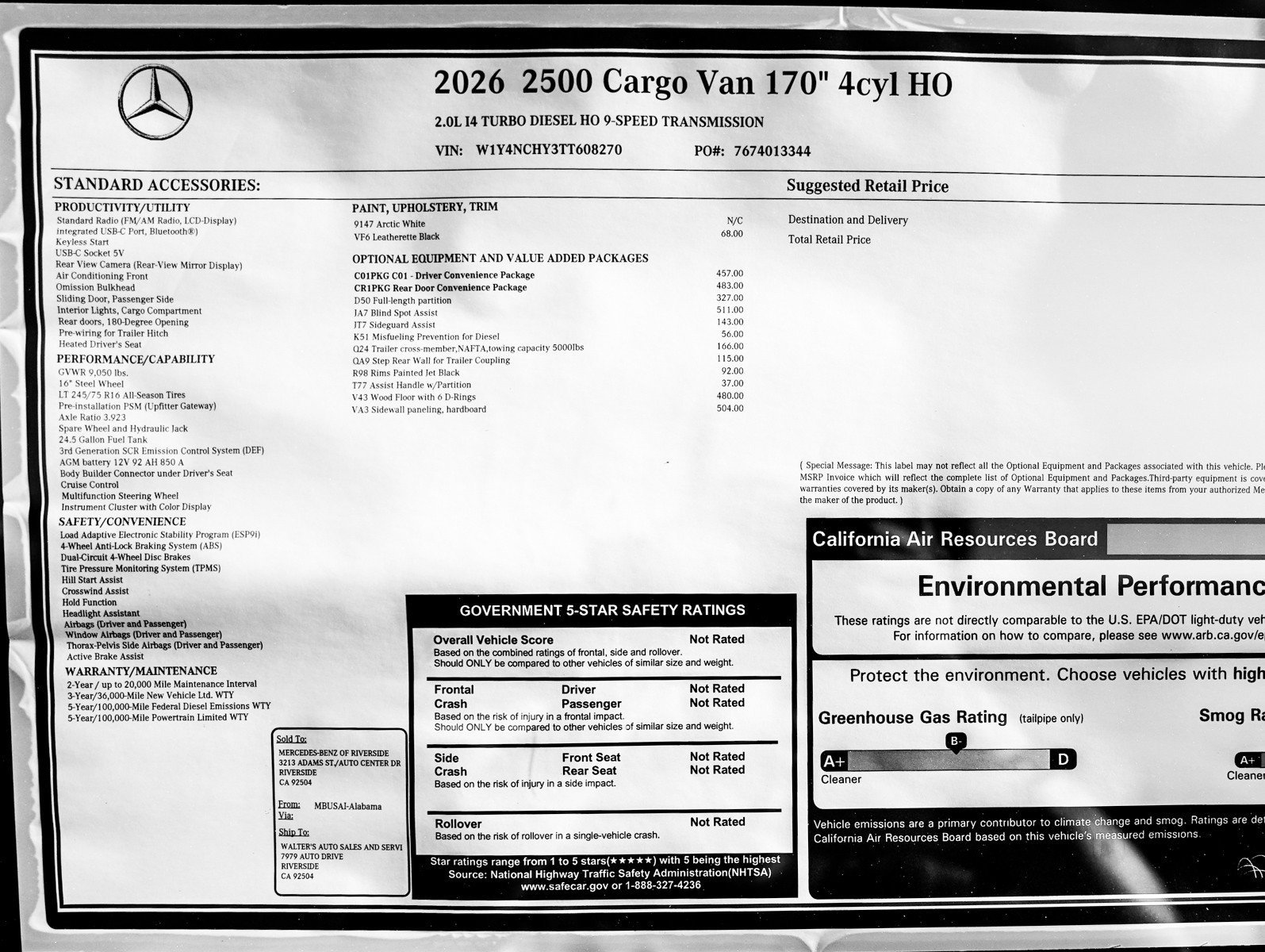 New 2026 Arctic+White Mercedes-Benz 2500 High Roof I4 Diesel HO 170 RWD image 25