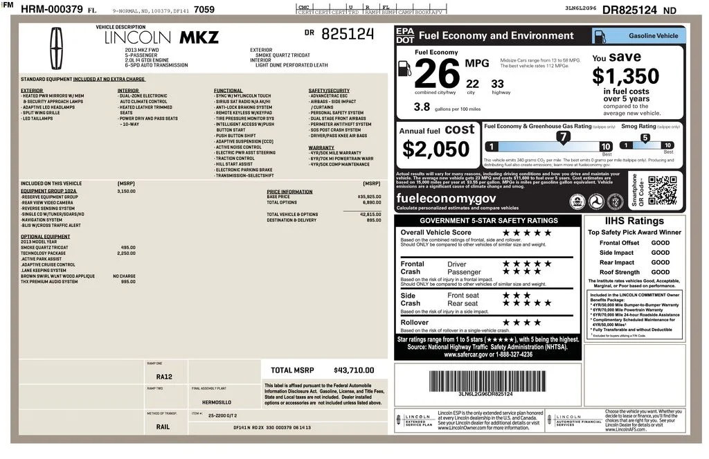 Used 2013 Lincoln MKZ Base with VIN 3LN6L2G96DR825124 for sale in New Smyrna Beach, FL