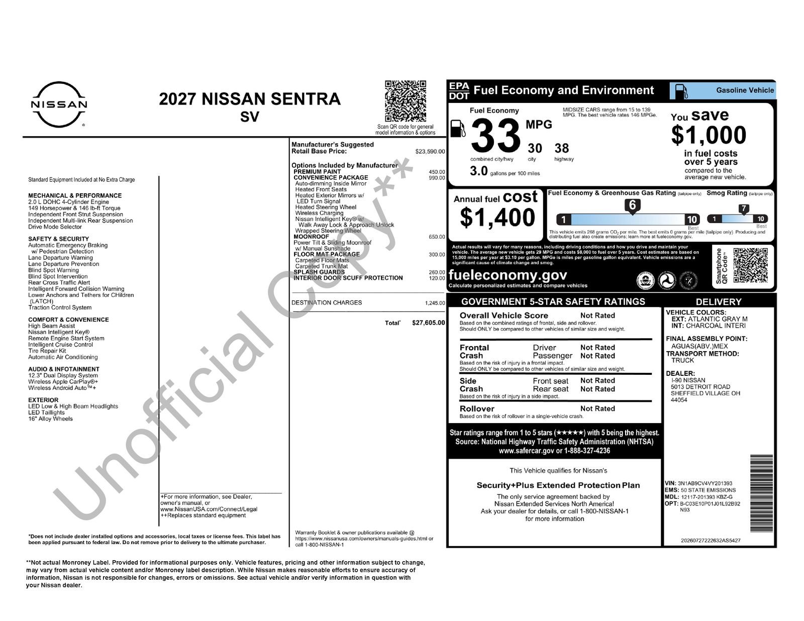 New 2027 Atlantic Gray Metallic Nissan SV image 5
