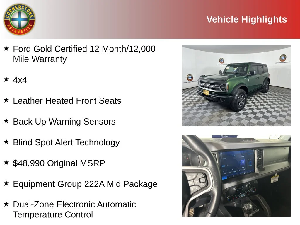 Certified 2024 Ford Bronco 4-Door Big Bend with VIN 1FMDE7BH5RLB03775 for sale in Elk River, Minnesota
