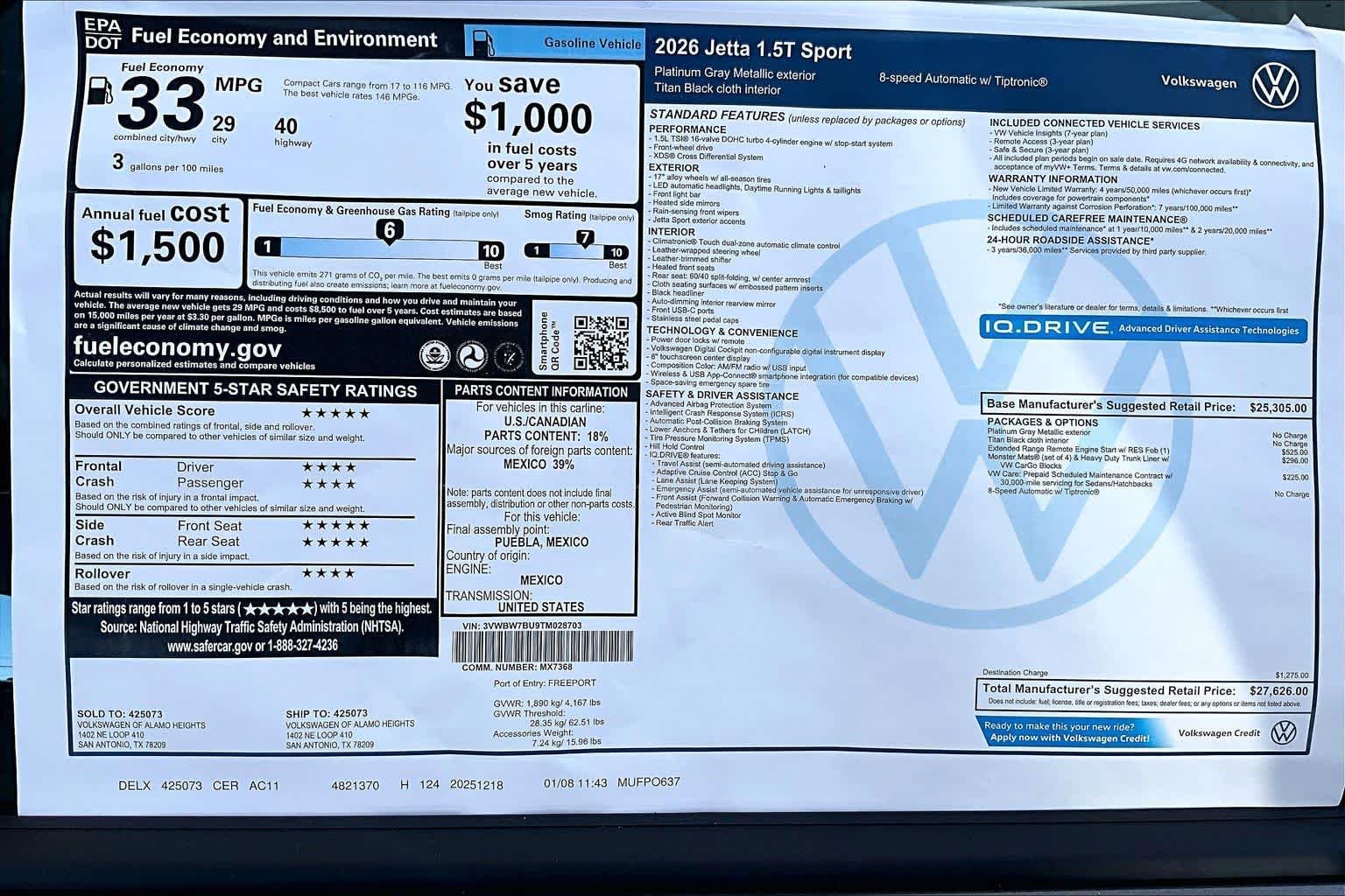 New 2026 Platinum Gray Metallic Volkswagen 1.5T Sport image 19