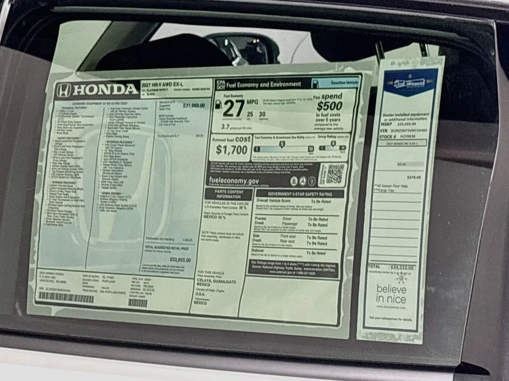 New 2027 Platinum White Pearl Honda EX-L image 24