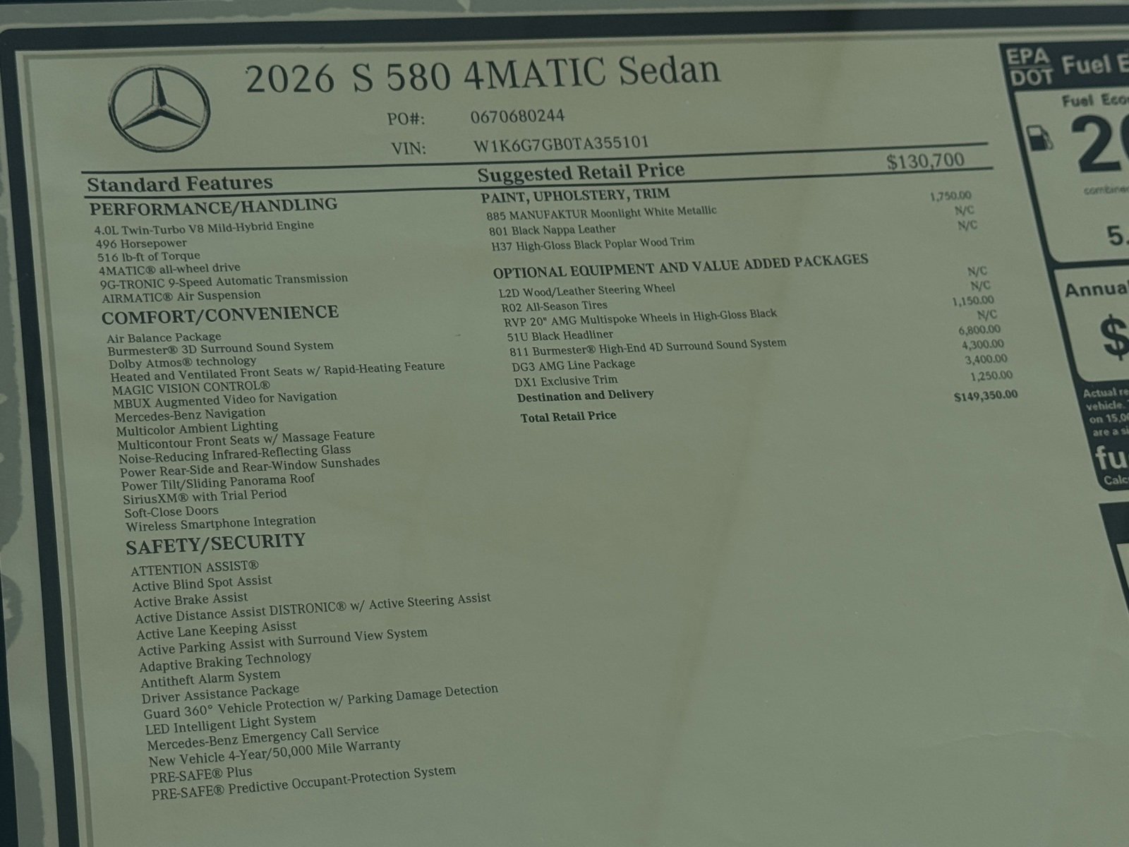 New 2026 MANUFAKTUR Moonlight White Metallic Mercedes-Benz S 580 image 46